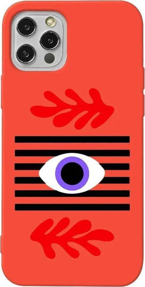 İphone 14 Pro Turuncu Renkli Silikon Telefon Kılıfı - Mor Göz