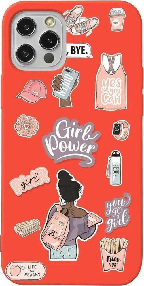 İphone 14 Pro Turuncu Renkli Silikon Telefon Kılıfı - Girl Power