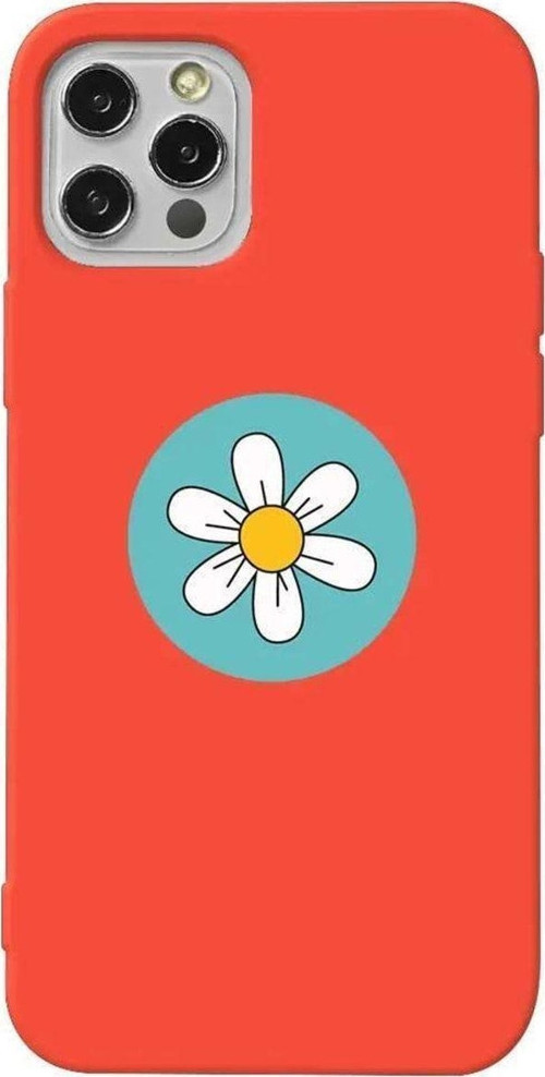 İphone 14 Pro Turuncu Renkli Silikon Telefon Kılıfı - Single Daisy