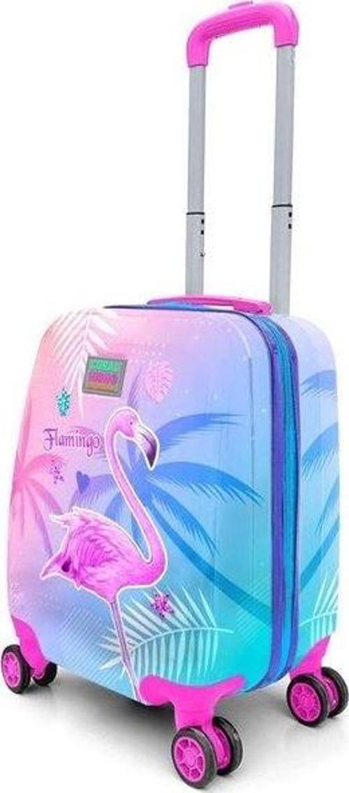 Mini Lavanta Pembe Flamingo Desenli Çocuk Valizi 16708