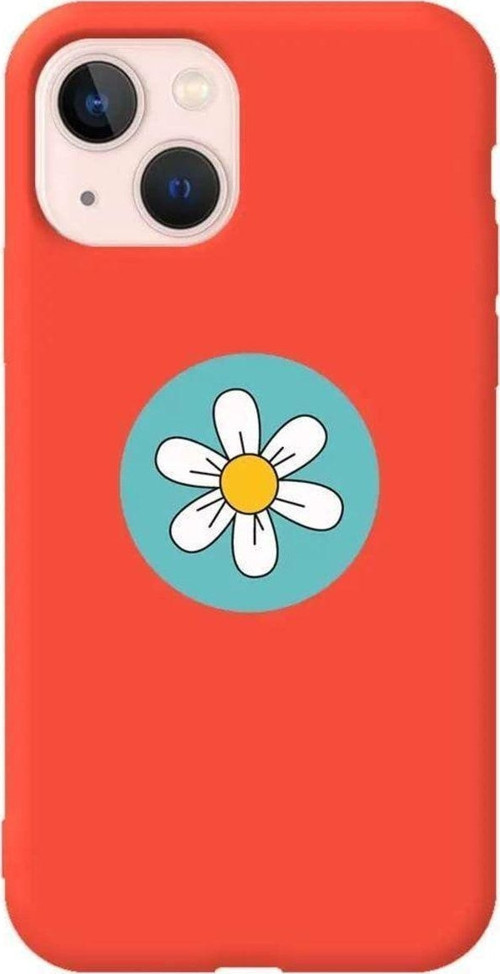 İphone 14 Turuncu Renkli Silikon Telefon Kılıfı - Single Daisy