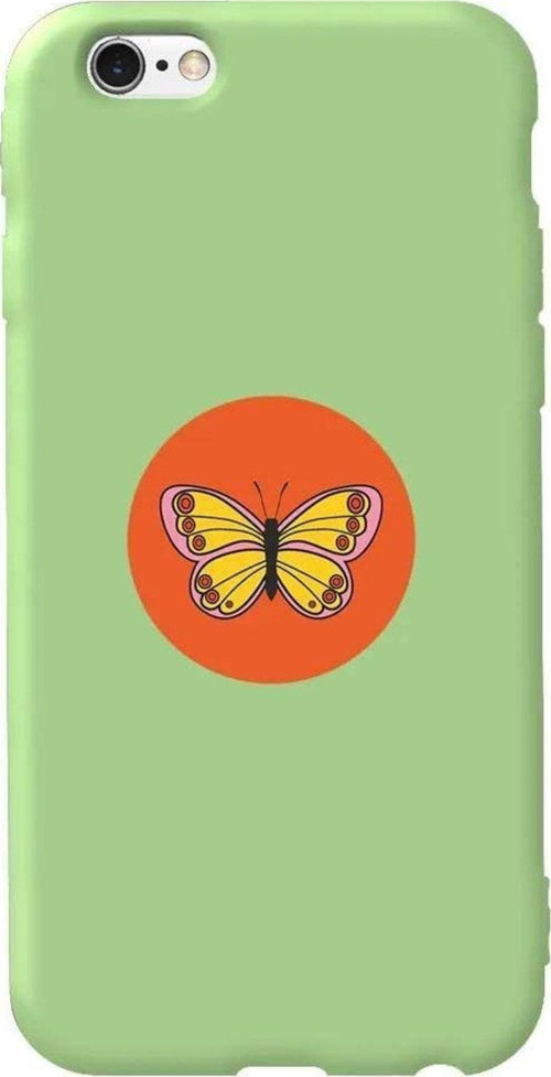 İphone 6 Plus Açik Yesil Renkli Silikon Telefon Kılıfı - Kelebek