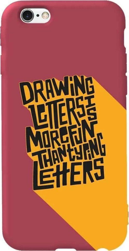 İphone 6 Plus Bordo Renkli Silikon Telefon Kılıfı - Drawing Letters