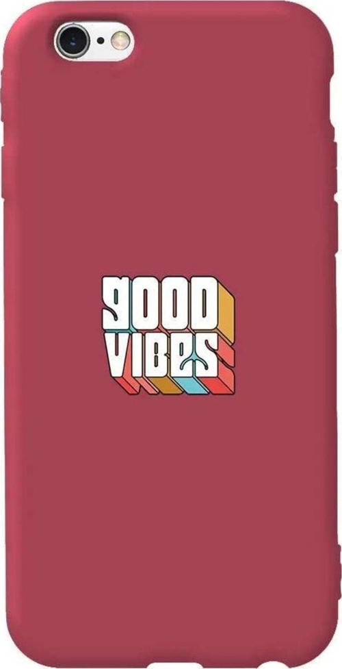 İphone 6 Plus Bordo Renkli Silikon Telefon Kılıfı - Good Vibes