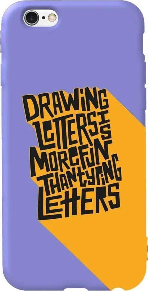 İphone 6 Plus Lila Renkli Silikon Telefon Kılıfı - Drawing Letters
