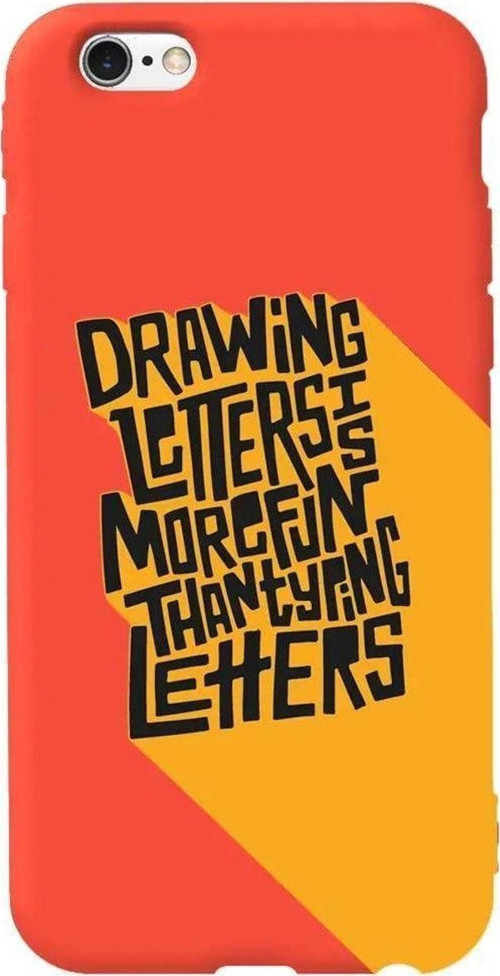 İphone 6 Turuncu Renkli Silikon Telefon Kılıfı - Drawing Letters