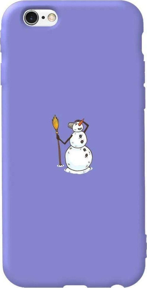 İphone 6 Plus Uyumlu Lila Renkli Silikon Telefon Kılıfı - Snowman Looking Around