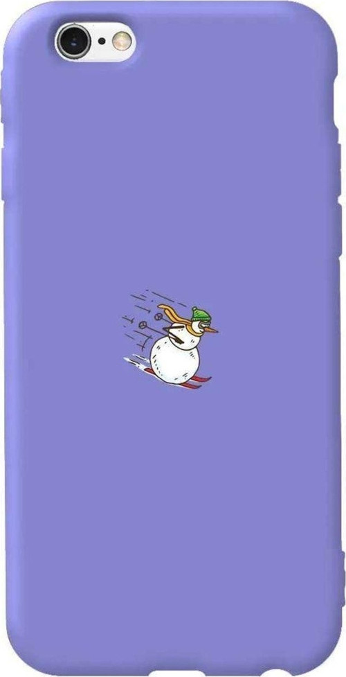 İphone 6 Plus Uyumlu Lila Renkli Silikon Telefon Kılıfı - Snowman Skiing