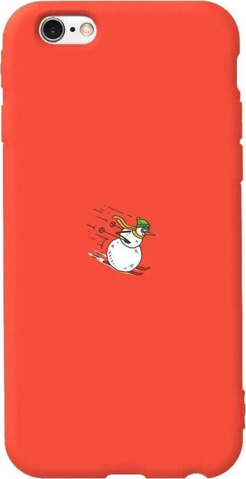 İphone 6 Plus Uyumlu Turuncu Renkli Silikon Telefon Kılıfı - Snowman Skiing