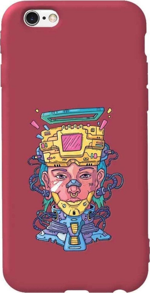 iphone 6S Plus Bordo Renkli Silikon Telefon Kılıfı - Cyberpunk