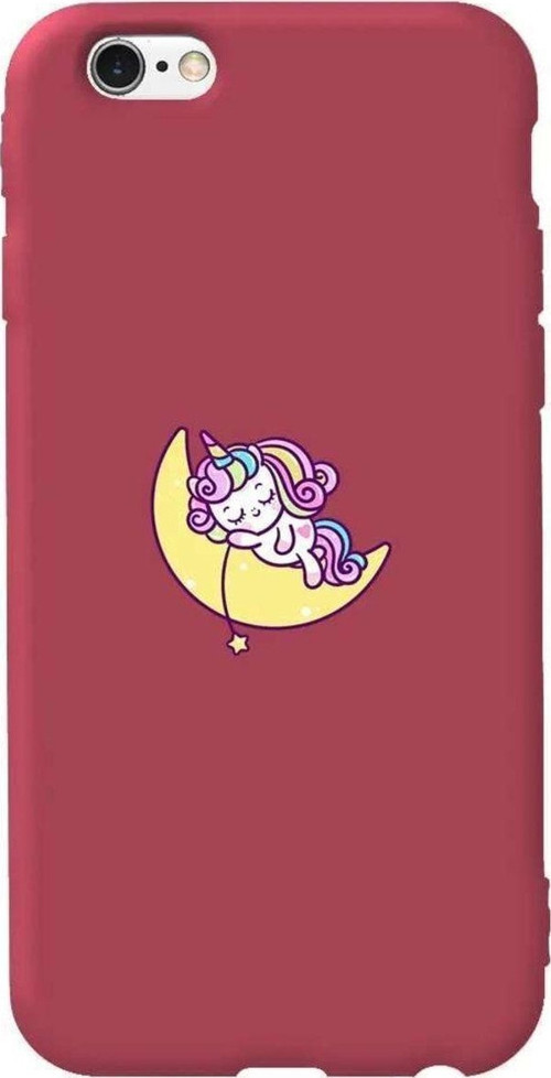 iphone 6S Plus Bordo Renkli Silikon Telefon Kılıfı - Sleepy Unicorn