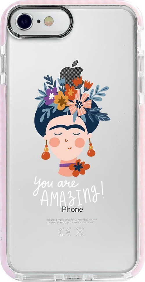 iphone 6S uyumlu Pembe Impact Frida 2 Premium Telefon Kılıfı