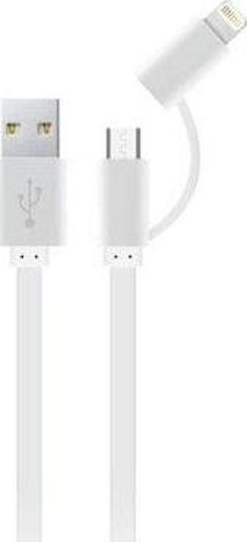 Micro USB Lightning 2'si 1 Arada Beyaz Kablo