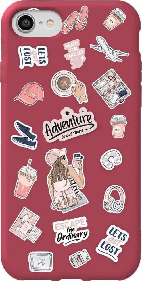 İphone 7 Bordo Renkli Silikon Telefon Kılıfı - Adventure