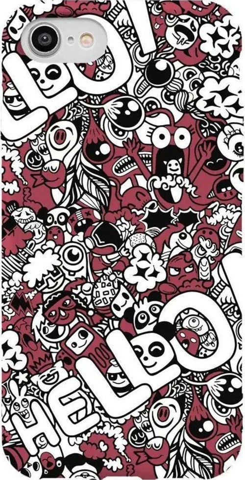 İphone 7 Bordo Renkli Silikon Telefon Kılıfı - Doodle Hello