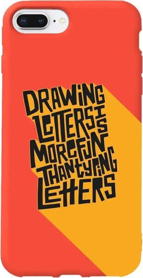 İphone 7 Plus Turuncu Renkli Silikon Telefon Kılıfı - Drawing Letters