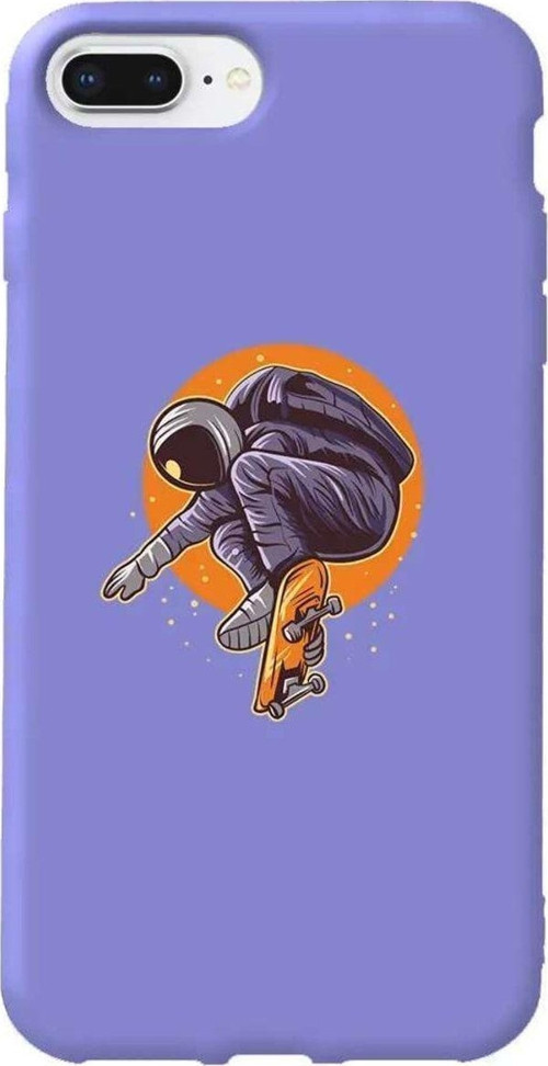 İphone 7 Plus Lila Renkli Silikon Telefon Kılıfı - Astronot 2