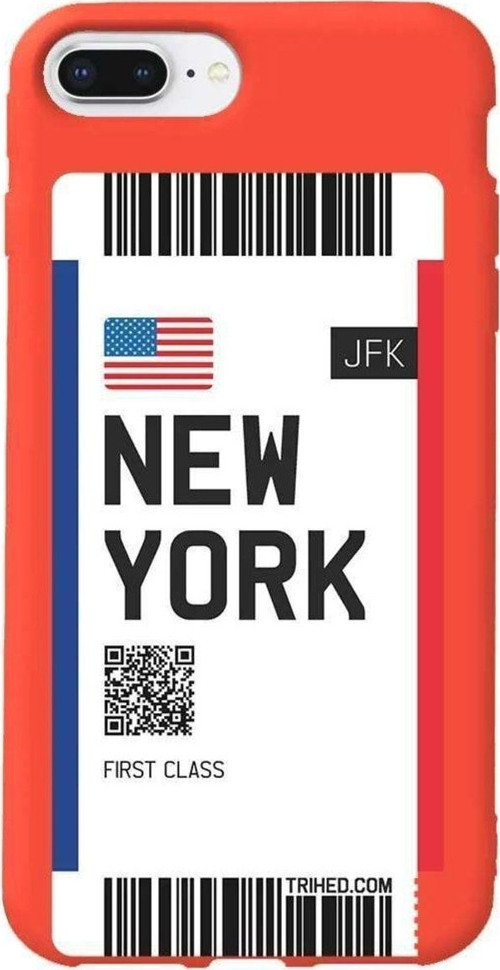 İphone 7 Plus Turuncu Renkli Silikon Telefon Kılıfı - New York Bileti