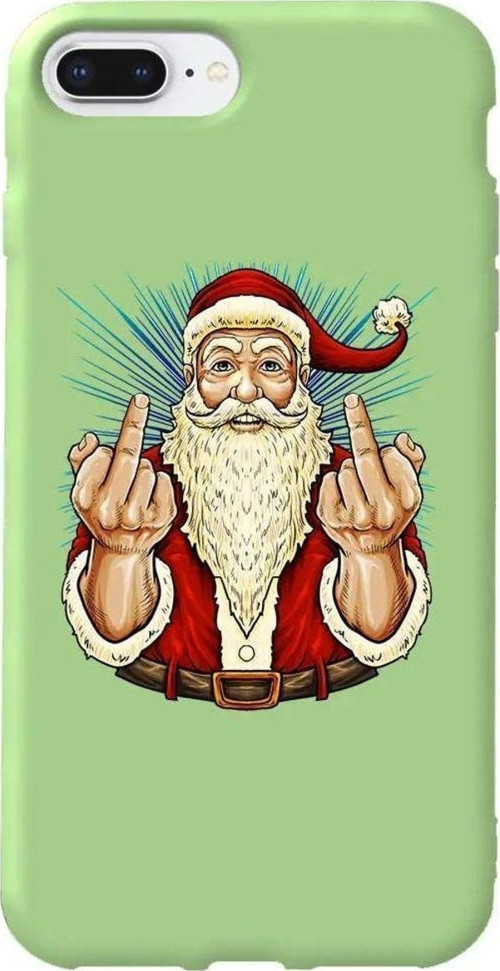 İphone 7 Plus Uyumlu Açık Yeşil Renkli Silikon Telefon Kılıfı - Naughty Santa