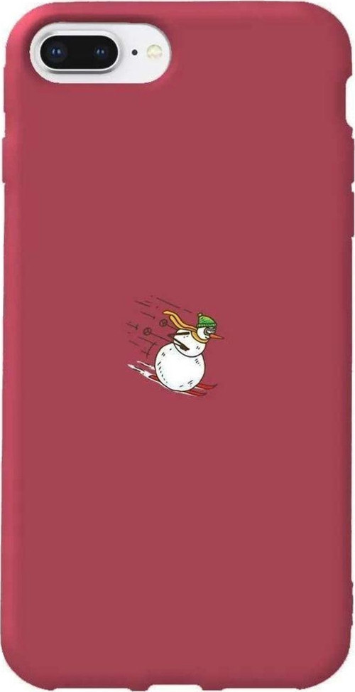 İphone 7 Plus Uyumlu Bordo Renkli Silikon Telefon Kılıfı - Snowman Skiing