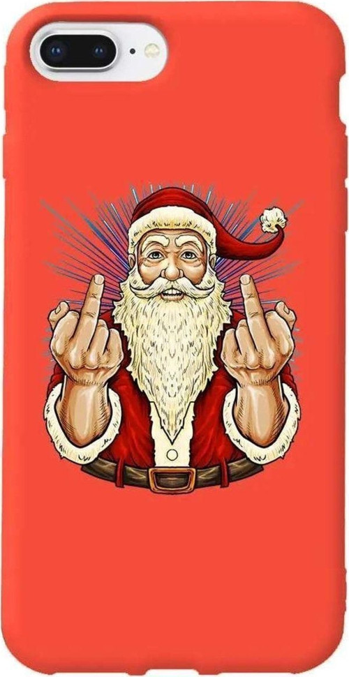 İphone 7 Plus Uyumlu Turuncu Renkli Silikon Telefon Kılıfı - Naughty Santa