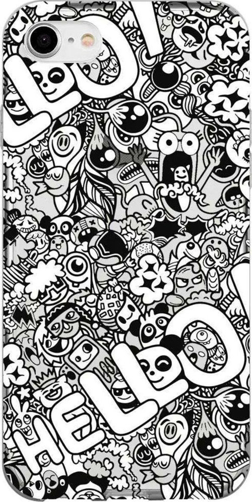İphone 7 Seffaf Telefon Kılıfı - Doodle Hello