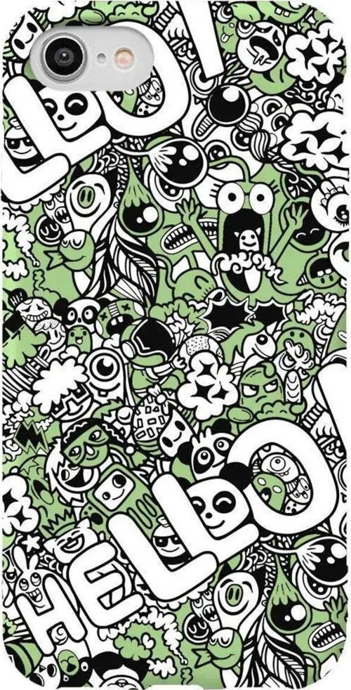 İphone 8 Açik Yesil Renkli Silikon Telefon Kılıfı - Doodle Hello