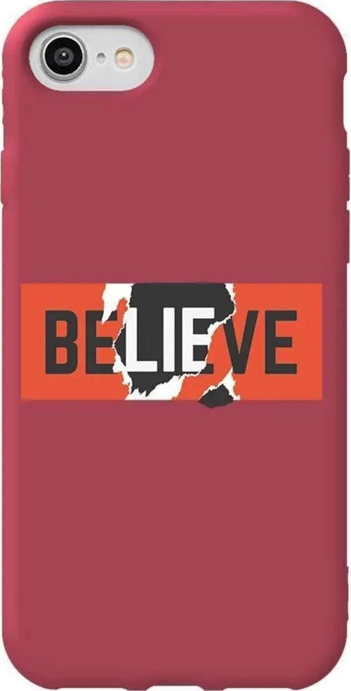 İphone 8 Bordo Renkli Silikon Telefon Kılıfı - Believe
