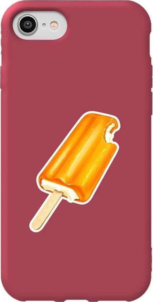 İphone 8 Bordo Renkli Silikon Telefon Kılıfı - Dondurma