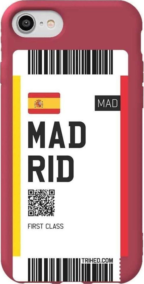 İphone 8 Bordo Renkli Silikon Telefon Kılıfı - Madrid Bileti