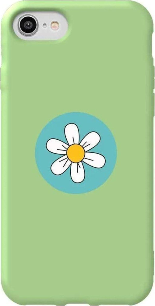 İphone 8 Açik Yesil Renkli Silikon Telefon Kılıfı - Single Daisy
