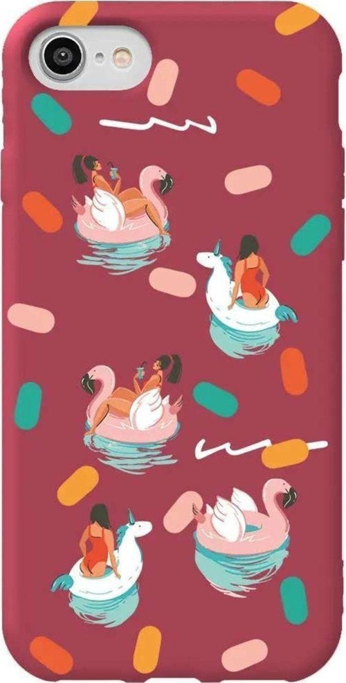 İphone 8 Bordo Renkli Silikon Telefon Kılıfı - Pool Chill