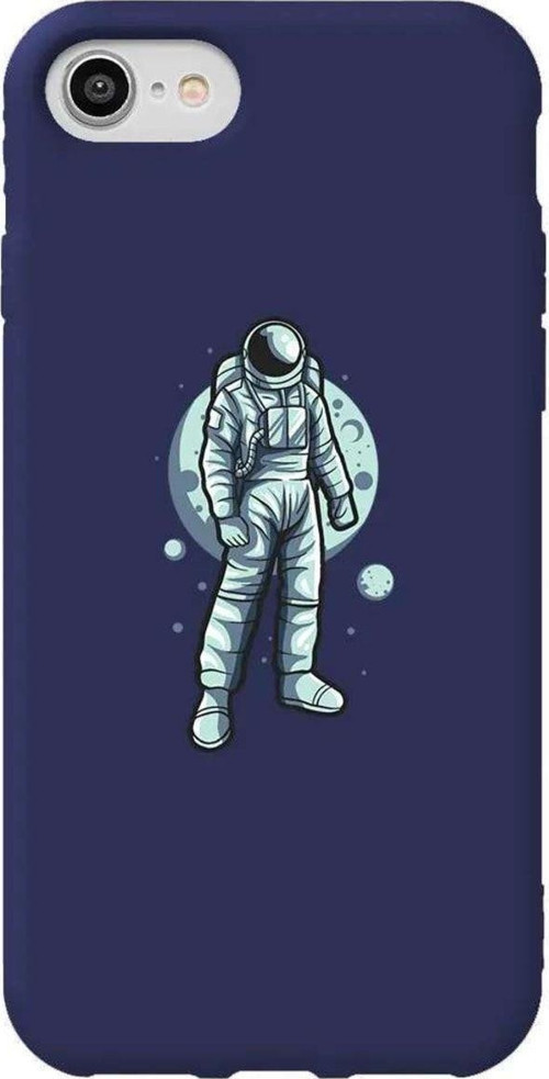 İphone 8 Lacivert Renkli Silikon Telefon Kılıfı - Astronot