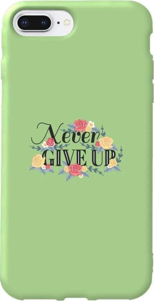 iphone 8 Plus Açik Yesil Renkli Silikon Telefon Kılıfı - Never Give Up 2