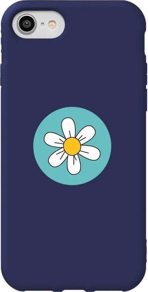 İphone 8 Lacivert Renkli Silikon Telefon Kılıfı - Single Daisy