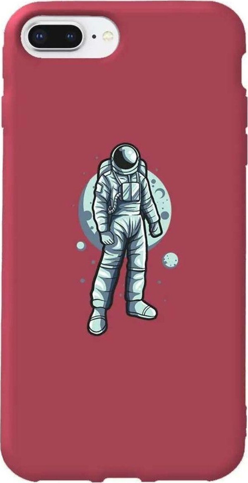 iphone 8 Plus Bordo Renkli Silikon Telefon Kılıfı - Astronot