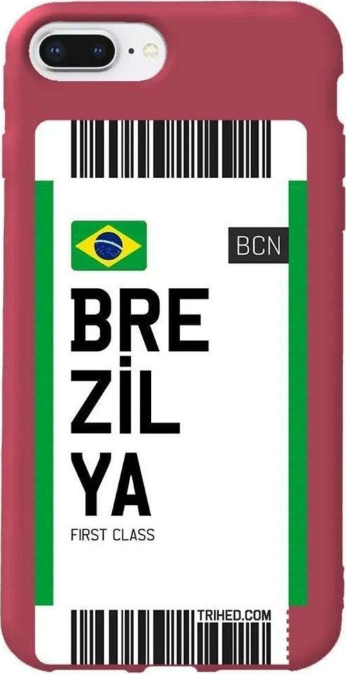 iphone 8 Plus Bordo Renkli Silikon Telefon Kılıfı - Brezilya Bileti