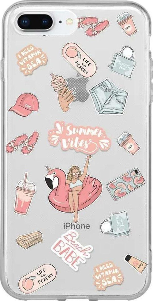 iphone 8 Plus Seffaf Telefon Kılıfı - Beach Babe