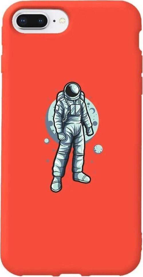 iphone 8 Plus Turuncu Renkli Silikon Telefon Kılıfı - Astronot