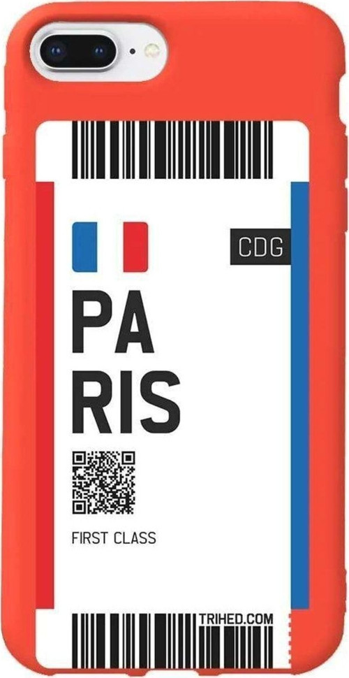 iphone 8 Plus Turuncu Renkli Silikon Telefon Kılıfı - Paris Bileti