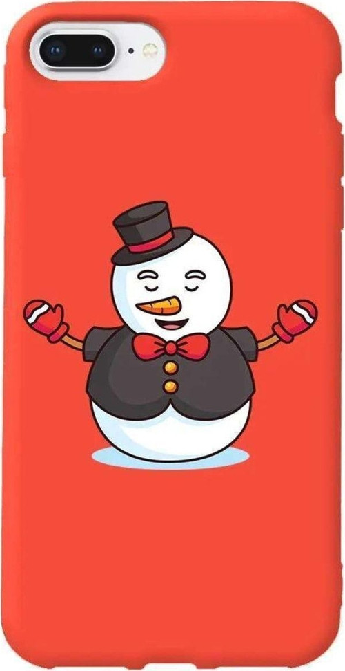 iphone 8 Plus Turuncu Renkli Silikon Telefon Kılıfı - Snowman In Suit