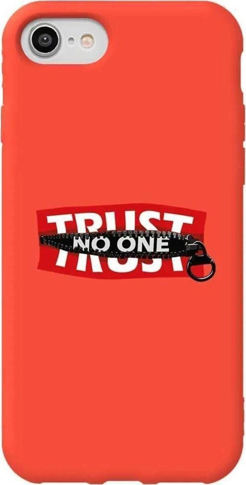İphone 8 Turuncu Renkli Silikon Telefon Kılıfı - Trust No One