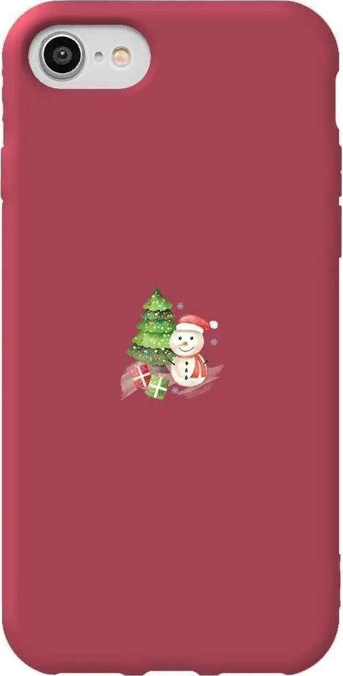İphone 8 Uyumlu Bordo Renkli Silikon Telefon Kılıfı - Cute Snowman