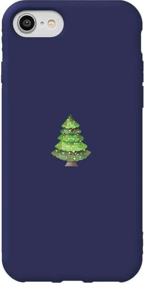 iphone Se 2020 Lacivert Renkli Silikon Telefon Kılıfı - Mini Xmas Tree