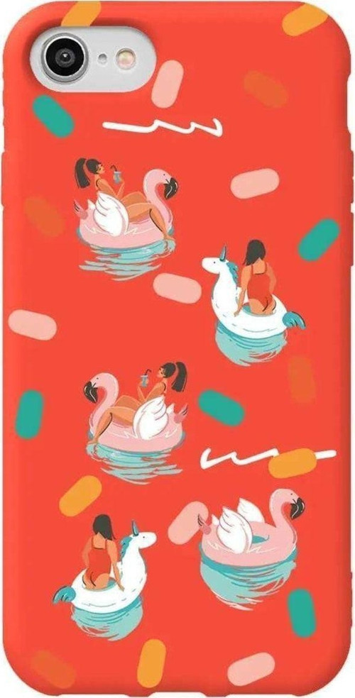 İphone 8 Turuncu Renkli Silikon Telefon Kılıfı - Pool Chill