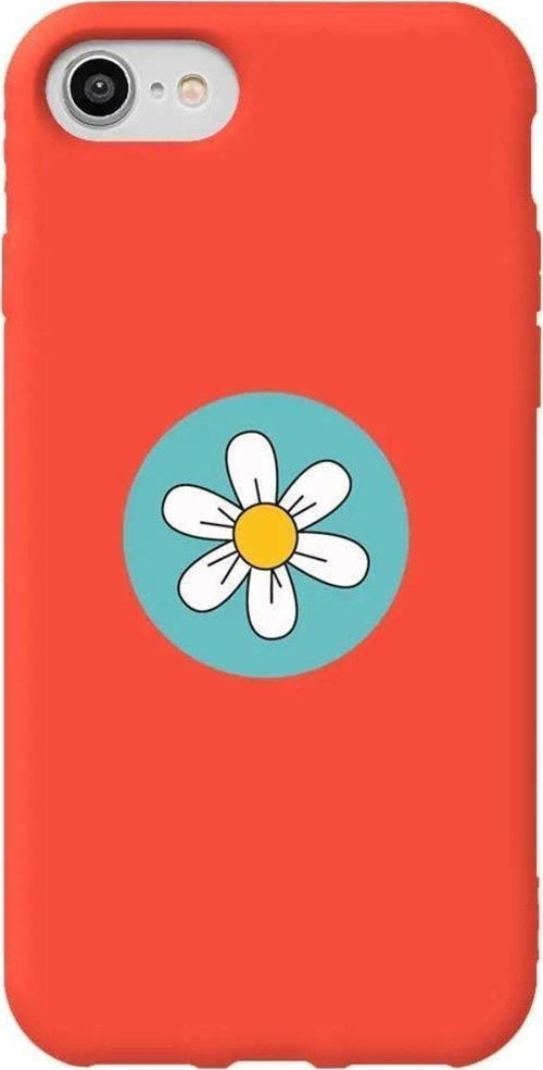İphone 8 Turuncu Renkli Silikon Telefon Kılıfı - Single Daisy