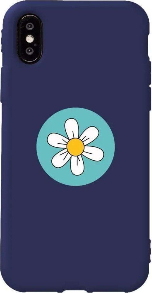 İphone X Lacivert Renkli Silikon Telefon Kılıfı - Single Daisy
