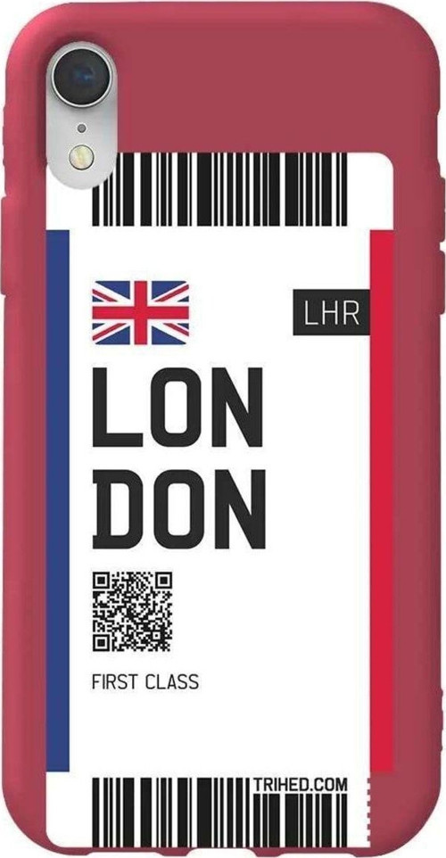 İphone XR Bordo Renkli Silikon Telefon Kılıfı - London Bileti