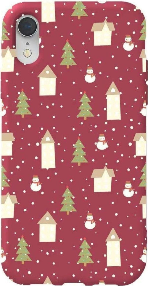İphone XR Bordo Renkli Silikon Telefon Kılıfı - Snowy Xmas