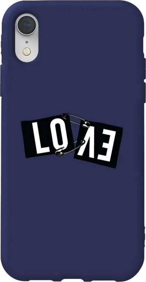 İphone XR Lacivert Renkli Silikon Telefon Kılıfı - Love
